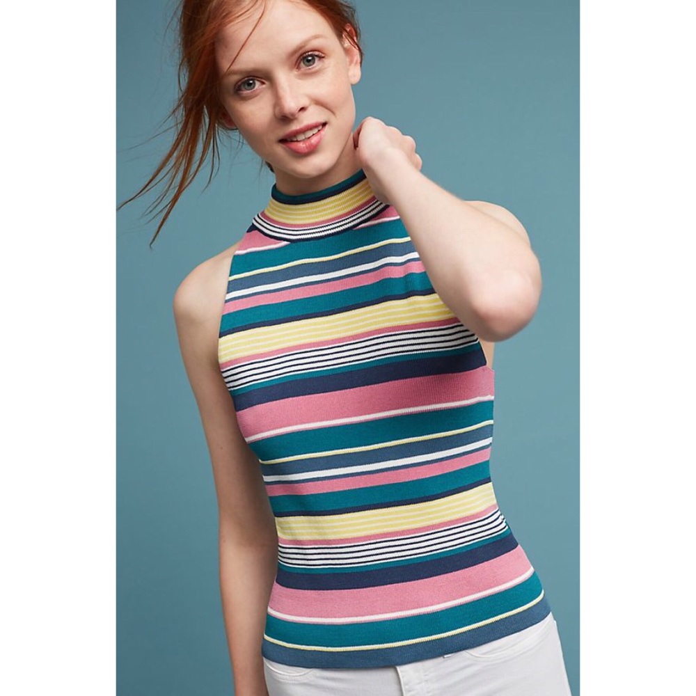 Anthropologie Maeve Knit Mock Neck Sleeveless Top